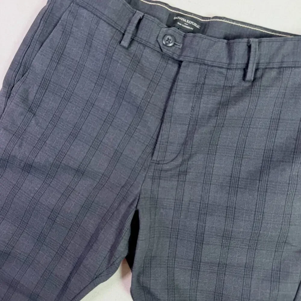 Banana Republic Slim Tapered Gray Plaid Pants Mens 32x30 Preppy Grunge Gothic